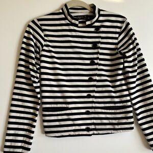 Agnes b. Jacket Women's Small Stripe Cotton Jersey Nautical Marine Paris Cropped